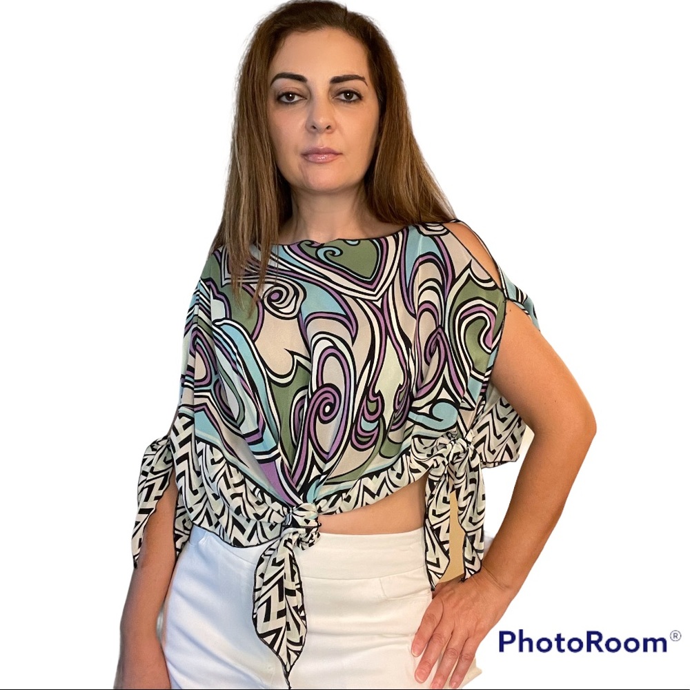 Multicolor Print Scarf Blouse / Cover up OS